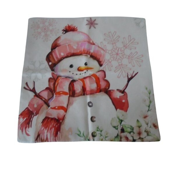 Winter Holiday Pillow cases 18x18 Set of 3 Gnomes and snowman Pink - Picture 4 of 5